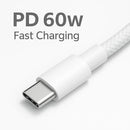 Cabo Carregador USB-C Tipo C Turbo 60W 1 Metro Nylon Trançado