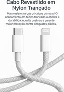 Cabo Carregador Turbo USB-C 1 Metro Trançado De Nylon Branco Compativel Com Iphone 14,13,12,11,X e XR