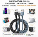 Cabo USB para Tipo C 2 Metros 60W Turbo Carregamento Rápido, Cabo Tipo C Reforçado Ultra Resistente, Compatibilidade Universal, Notebook, Tablet, Power Bank, Transferência de Dados
