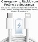 Cabo Carregador Turbo USB-C 1 Metro Trançado De Nylon Branco Compativel Com Iphone 14,13,12,11,X e XR