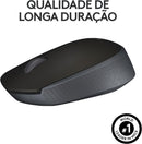 Mouse sem fio Logitech M170 com Design Ambidestro Compacto, Conexão USB e Pilha Inclusa - Preto