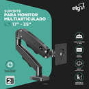 ELG, F80N, Suporte Articulado de Mesa, Pistão a Gás, Design Compacto e Retrátil, Ergonômico, Monitores 17'' a 35'', 2kg a 9kg, Preto