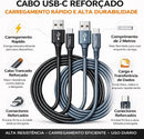 Cabo USB para Tipo C 2 Metros 60W Turbo Carregamento Rápido, Cabo Tipo C Reforçado Ultra Resistente, Compatibilidade Universal, Notebook, Tablet, Power Bank, Transferência de Dados