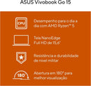 Notebook ASUS VivoBook Go 15, AMD RYZEN 5 7520U, 8GB, 512GB SSD, KeepOS/Linux, Tela 15,6" FHD, Mixed Black - E1504FA-NJ732