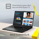 Notebook ASUS VivoBook Go 15, AMD RYZEN 5 7520U, 8GB, 256GB SSD, KeepOS/Linux, Tela 15,6" FHD, Mixed Black - E1504FA-NJ731